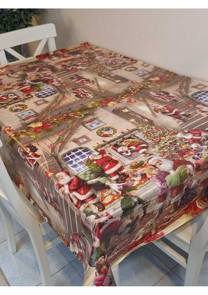 Yeni Yıl Desenli Elyaflı Pvc Masa Örtüsü – Silinebilir ve Su Geçirmez Muşamba