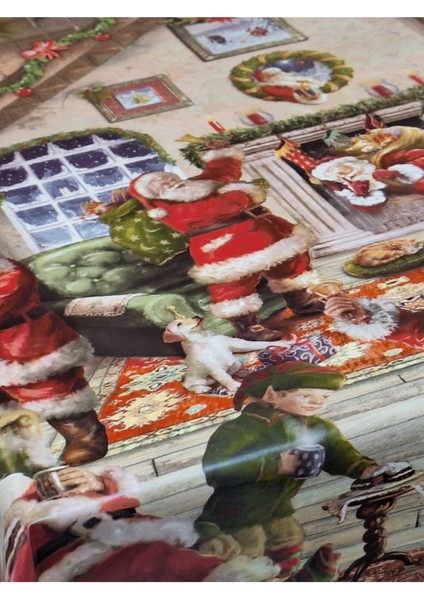 Yeni Yıl Desenli Elyaflı Pvc Masa Örtüsü – Silinebilir ve Su Geçirmez Muşamba