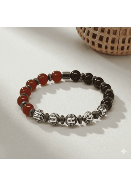 Isme Özel Yazılı Küre Kesim Kırmızı Siyah Akik Oniks Hematit Doğaltaş Erkek Taraftar Bileklik fırsatları