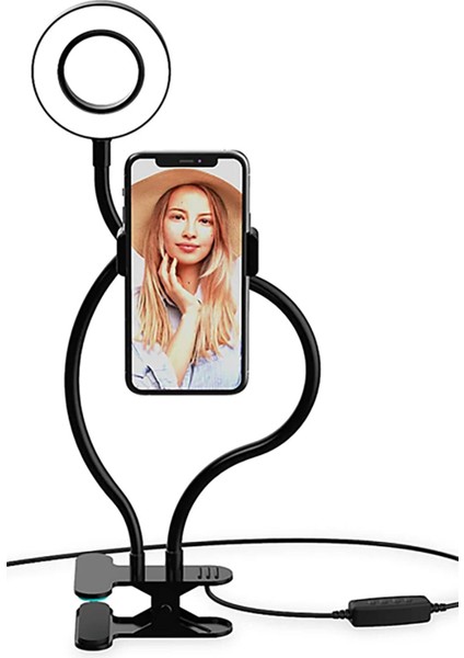 2ın1 Youtuber Influencer Ayarlanabilir Işıklı Canlı Yayın Video Kayıt Işığı 3 Renk Telefon Tutucu fiyatları