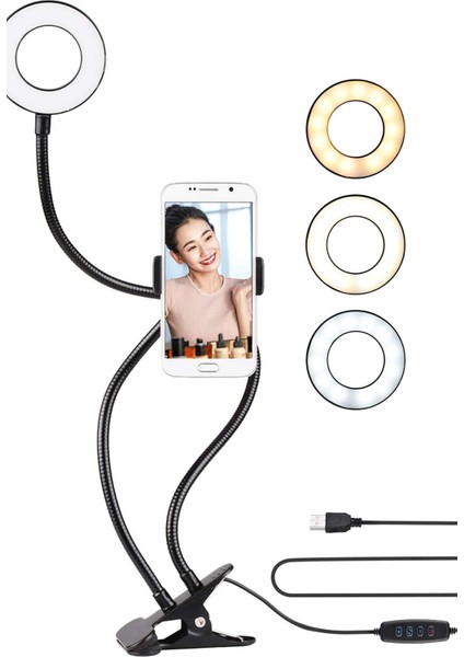 2ın1 Youtuber Influencer Ayarlanabilir Işıklı Canlı Yayın Video Kayıt Işığı 3 Renk Telefon Tutucu indirimleri
