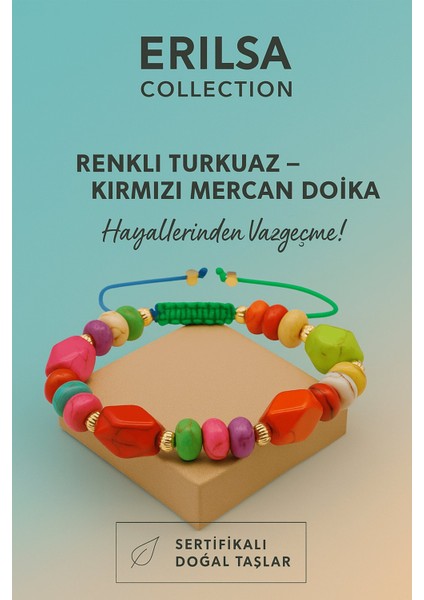 Sertifikalı Renkli Turkuaz Kırmızı Mercan Taşı Bileklik – Cesaretini Keşfet Hayallerinden Vazgeçme