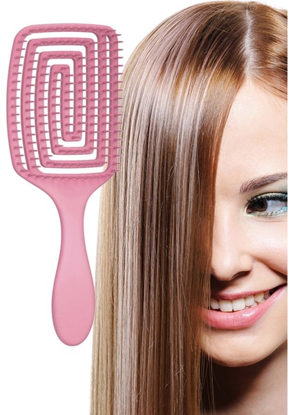 Kullanımı Kolay Dörtgen Bükülebilir Hafif Acıtmaz Pratik Saç Tarağı Pembe