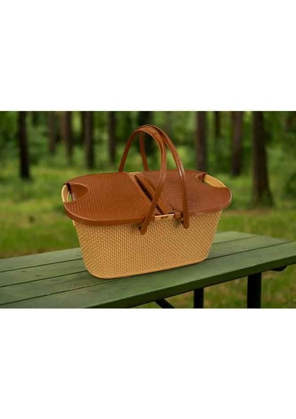 9 Parça Şık ve Kullanışlı Piknik Sepeti – Kahverengi Krem | Modern Tasarım fiyatları