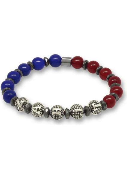 Isme Özel Yazılı Küre Kesim Bordo Mavi Jade Hematit Doğaltaş Erkek Taraftar Bileklik