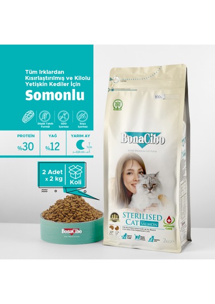 Adult Cat Sterilised Somonlu Kısırlaştırılmış Yetişkin Kedi Maması, 2 Kgx2 Adt, Tüm Irklar, Şekersiz