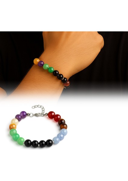 Gümüş Renk Kararmaz Metal Zincirli Küre Kesim Çoklu Doğaltaş Kombinli Erkek Başarı Bilekliği fiyatları