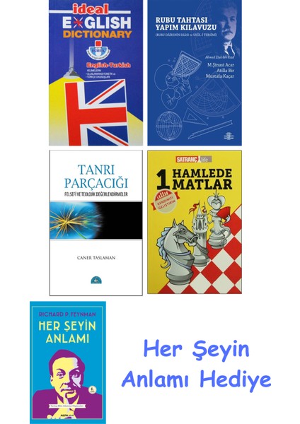 Ideal English Dictionary + Rubu Tahtası Yapım Kılavuzu + Tanrı Parçacığı + 1 Hamlede Matlar + Her Şeyin Anlamı