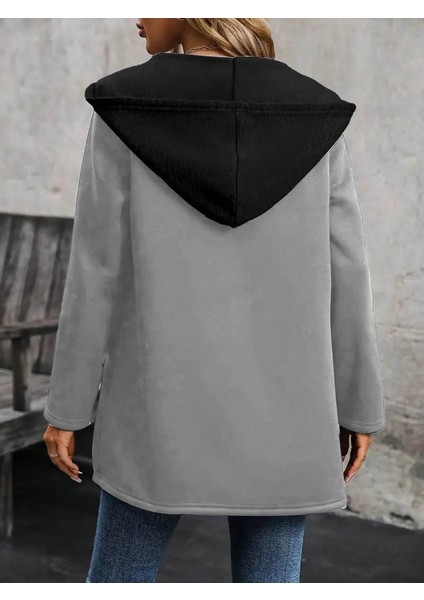 Kadın Uzun Kollu Kapşonlu Çift Renkli Şardonlu Iki Iplik Ceket fiyatları