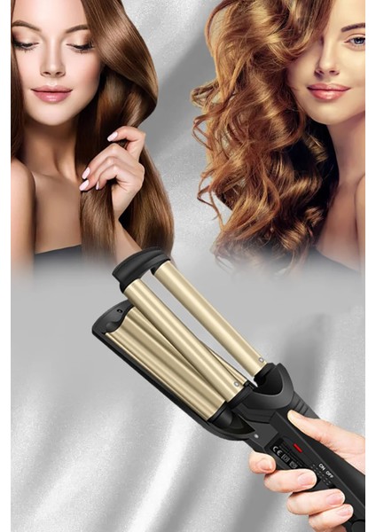 Saç Dalgalandırıcı Profesyonel 3'lü Oymalı Saç Şekillendirici Bugle Kıvırcı Düzleştirici Alet Kuaför modelleri