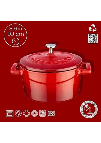 Metal Döküm Mini Tencere, Trendy, 10 Cm, 0.35 L Hacim, Kırmızı fırsatları