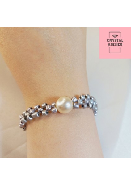 Gümüş Boncuklu Miyuki Incili Bileklik – El Yapımı Kadın Bileklik – Zarif Şık Boncuk Bileklik – Hediyelik Trend Takı Aksesuar - Inci Bileklik - Barok Inci Bileklik - Gümüş Bileklik