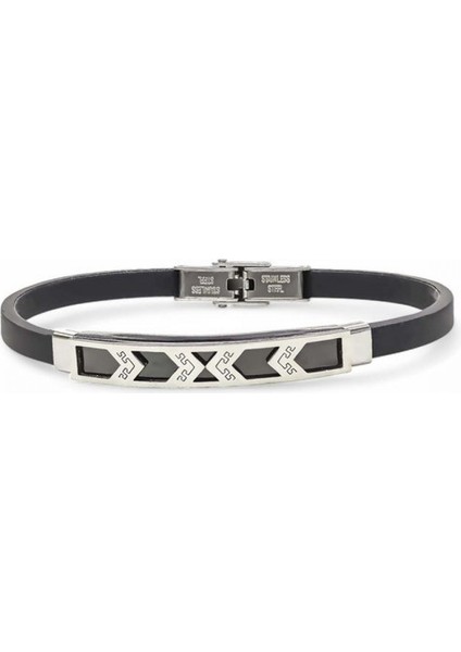 Erkek Desenli Silikon Kordonlu Çelik Bileklik