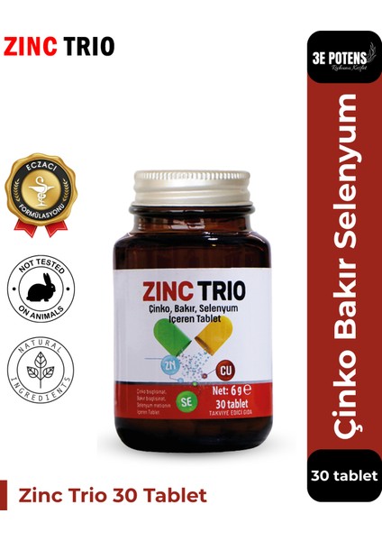 30 Tablet - Çinko, Bakır ve Selenyum İçeren Mineral Takviyesi