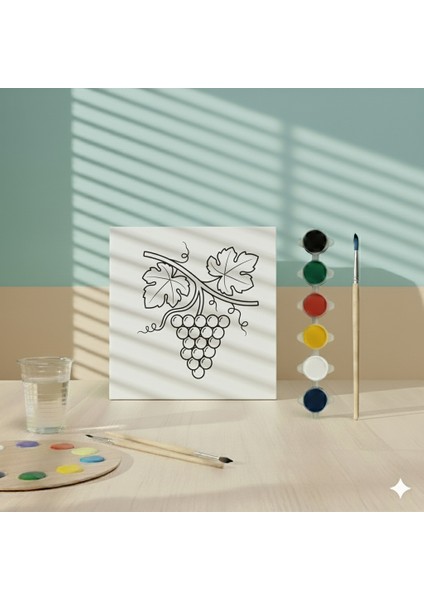 Çocuklar Için Kolay Çizimli Üzüm Salkımı Baskılı Eğitici ve Eğlenceli Boyama Seti