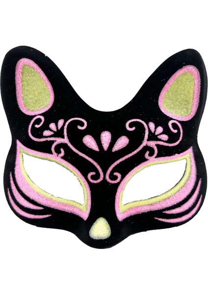 Siyah Renk Süet Kaplama Üzeri Sarı Pembe Simli Kedi Maskesi 17X14 cm (5047) fırsatları