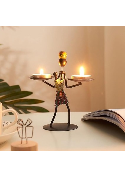 Kadın Figürlü Metal Ferforje Tealight Mumluk Ev Dekoru Süs El Üstünde Mumluk