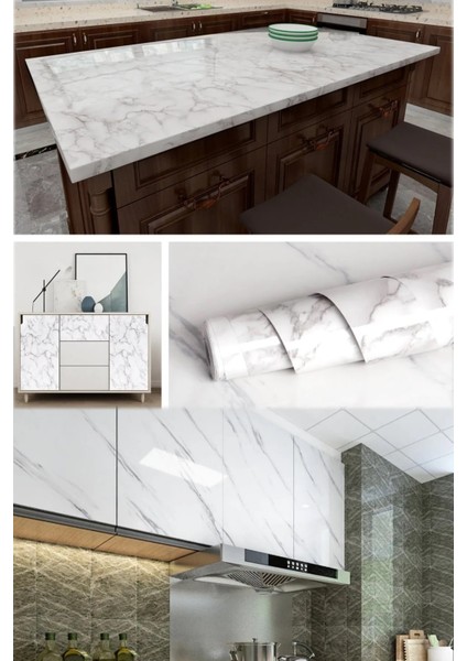 5 Metre x 60 cm Mermer Folyo Kağıt Beyaz Yapışkanlı Mermer Görünümlü Masa Tezgah Dolap Mutfak Banyo fırsatları