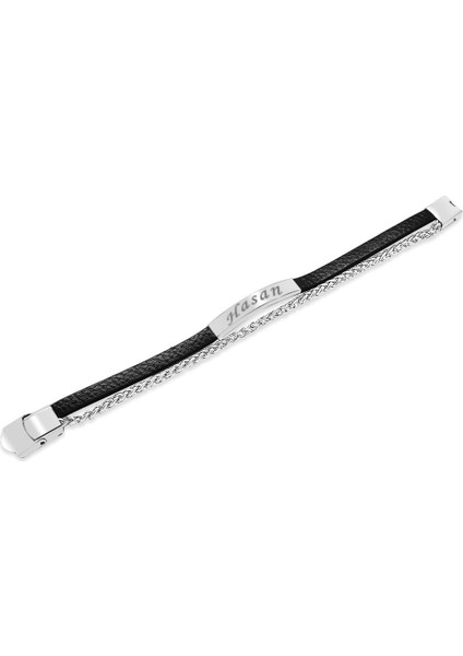 Spiga Çelik Zincir ve Deri Bileşim Isme Özel Yazılı Erkek Bileklik modelleri
