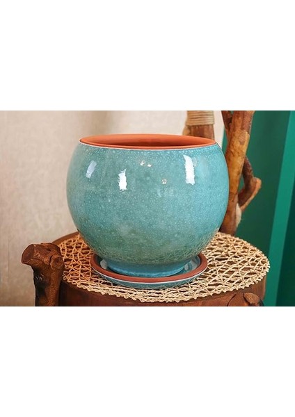 Tasarımı Ev Dekorasyon Turkuaz Artistik Çift Sırlı Iç ve Dış Mekan Kullanımlı Tabaklı Toprak Terrakota Saksı Saksılık Salon Çiçeklik fiyatları