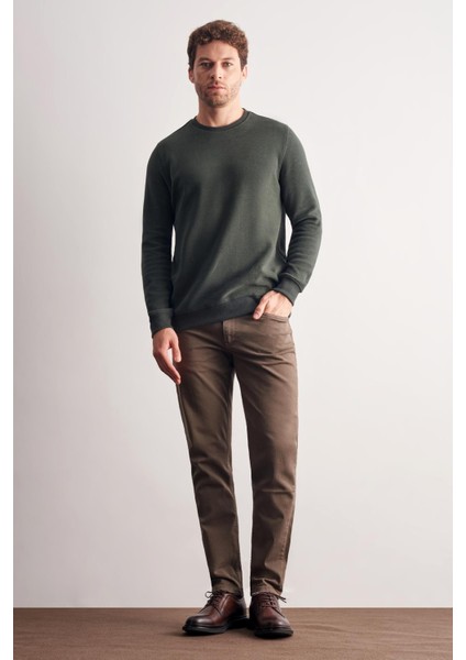 Haki Uzun Kol Bisiklet Yaka Düz Pamuklu Comfort Fit Sweatshirt 1013255150