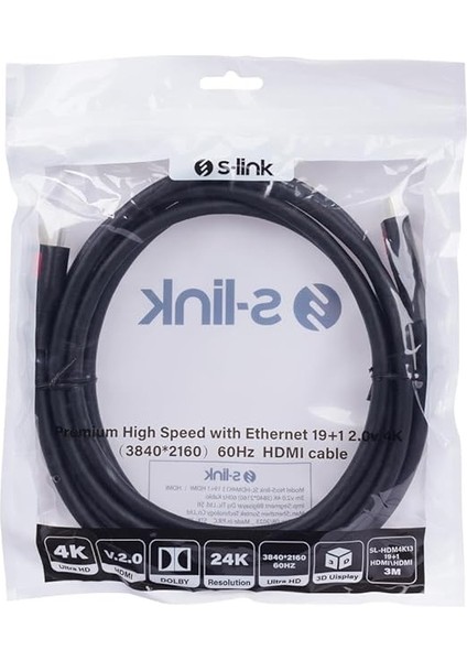 SL-HDM4K13 19+1 HDMI To HDMI 3m V2.0 4K (3840 * 2160) 60Hz Kablo fırsatları