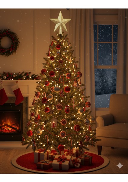 Yılbaşı Ağaç Tepeliği (20 cm) - ALTIN Simli ve Yıldız Dolgulu Büyük Boy Lüks Çam Ağacı Dekorasyonu modelleri