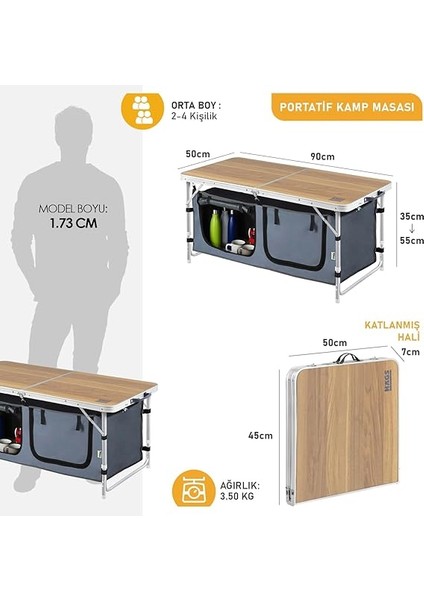 Saklama Dolaplı Kamp Masası, Outdoor Kamp Mutfağı, Kamp Dolabı, Katlanabilir Kamp Piknik Masası, Seyahat Mutfağı, Mutfak Dolabı, Depolama Bölmeli, Dış Mekan Mutfağı 90X50CM Hareli Ceviz fiyatları