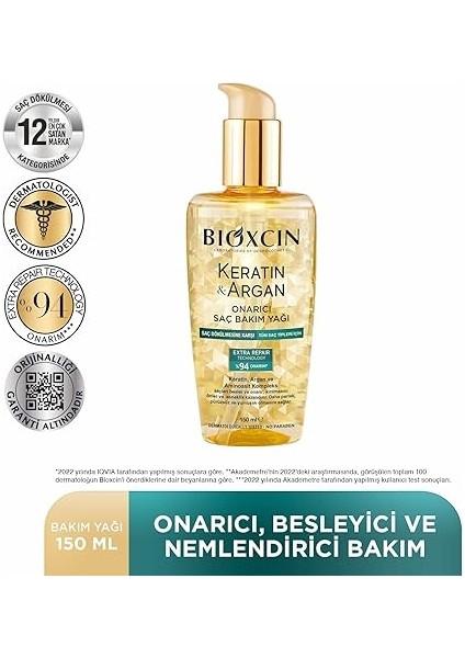 Keratin & Argan Onarıcı Saç Bakım Yağı 150 ml - Yıpranmış ve Hasar Görmüş Saçlar fiyatları