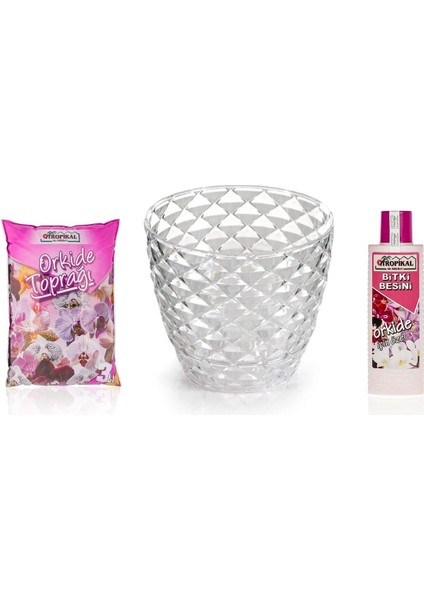 Botanik Kristal Orkide Saksı 3 Lt Orkide Toprağı 225 ml Sıvı Besin