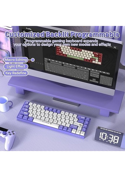 Ajazz AK680 65% Kablolu Hotswap Mekanik Oyun Klavyesi,68 Tuşlu Taşınabilir Anti-Ghosting Klavye,gökkuşağı Arkadan Aydınlatmalı Programlanabilir,eva Sandviç,ergonomik Mor Beyaz/brown Switch modelleri
