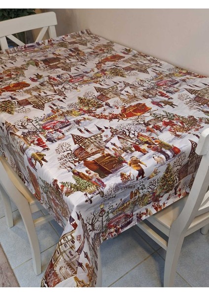 Yeni Yıl Desenli Elyaflı Pvc Masa Örtüsü – Silinebilir ve Su Geçirmez Muşamba
