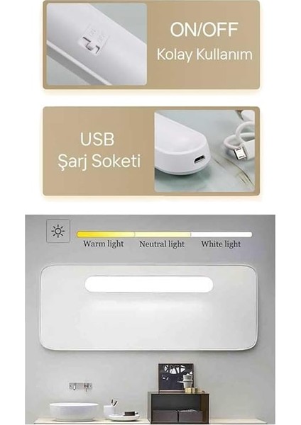 Martı Cabınet Şarjlı Kolay Taşınabilir Mıknatıslı LED Işık Kablosuz Kademeli 3 Renk Aplik indirimleri