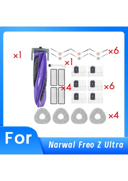 Narwal Freo Z Ultra Robot Süpürge Silindiri Yan Fırça Hepa Filtre Paspas Pedi Toz Torbası Için 22 Adet (Yurt Dışından)