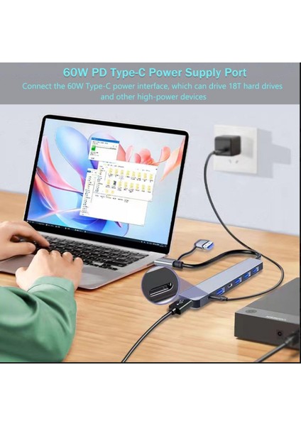 7 Port Çoklayıcı Çevirici 7 In 2 Hub Usb/type-C To Usb-C-Usb 2.0-3.0 Switch Data fırsatları