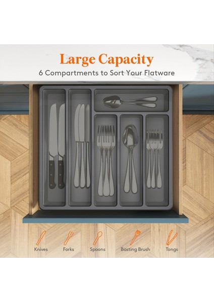 Kapaklı Gümüş Eşya Organizatörü Mutfak Çekmecesi ve Tezgah Plastik Çatal Bıçak ve Sofra Takımı Için Kapalı Kap Tepsisi (Yurt Dışından) fiyatları