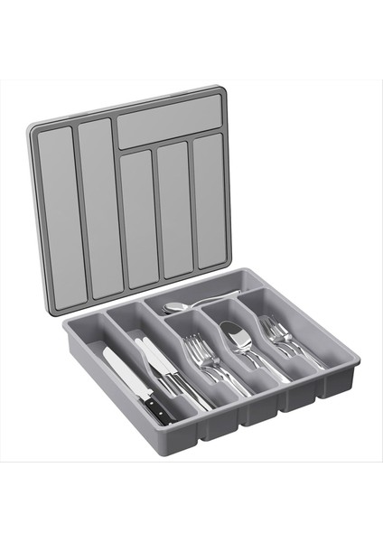 Kapaklı Gümüş Eşya Organizatörü Mutfak Çekmecesi ve Tezgah Plastik Çatal Bıçak ve Sofra Takımı Için Kapalı Kap Tepsisi (Yurt Dışından) modelleri