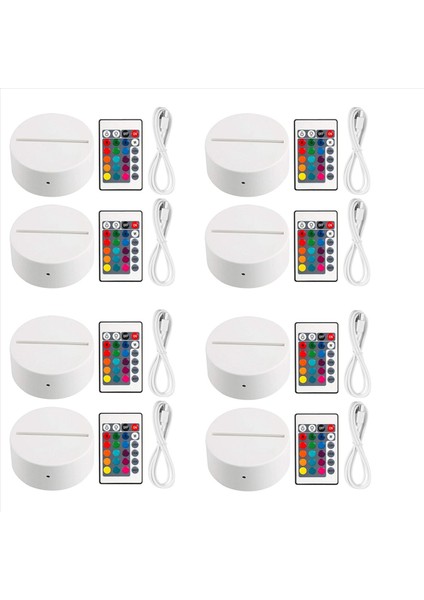 8 Paket 3D Gece LED Işık Lambası Taban + Uzaktan Kumanda + USB Kablosu 16 Renk Işık Gösterisi Ekran Akrilik Beyaz Için Stand (Yurt Dışından)