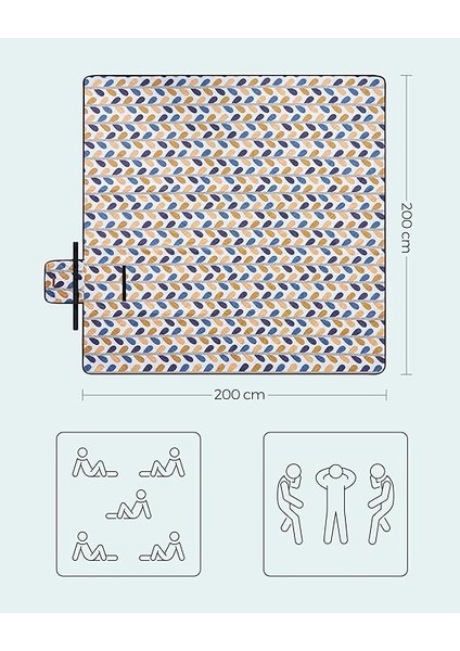 Piknik Örtüsü GCM87CU, 200 x 200 cm Büyük Plaj Örtüsü, Kamp Örtüsü, Su Geçirmez Alt Yüzey, Makinede Yıkanabilir, Katlanabilir, Bahçe, Park, Plaj, Kamp Için, Renkli Yapraklar modelleri