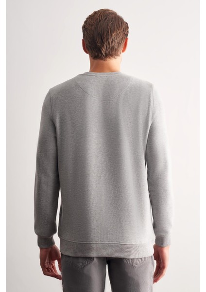 Gri Uzun Kol Bisiklet Yaka Düz Pamuklu Comfort Fit Sweatshirt 1013255150