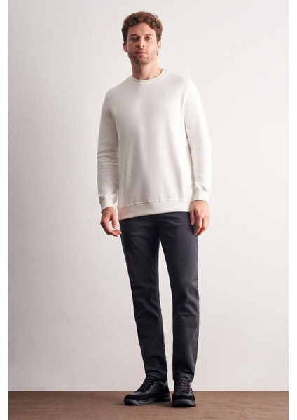 Krem Uzun Kol Bisiklet Yaka Düz Pamuklu Comfort Fit Sweatshirt 1013255150