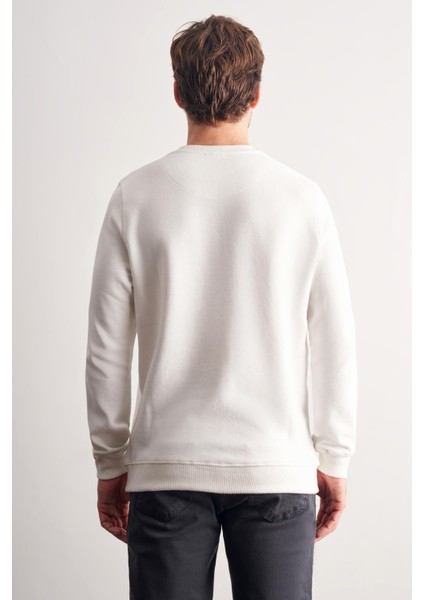 Krem Uzun Kol Bisiklet Yaka Düz Pamuklu Comfort Fit Sweatshirt 1013255150