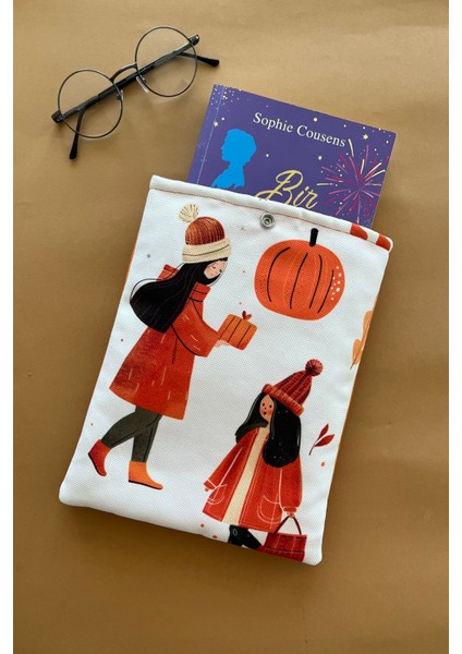 Bal Kabağı Desenli Kitap Kılıfı Kitap Sever Hediyesi