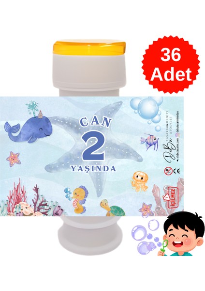 36 Adet Su Altı Deniz Temalı Isme Özel Köpük Baloncuk – Doğum Günü Hediyeliği ve Parti Süsü