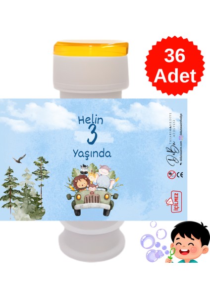 36 Adet Sevimli Hayvanlar Temalı Isme Özel Köpük Baloncuk – Doğum Günü Hediyeliği ve Parti Süsü