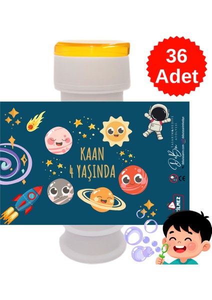 36 Adet Gezegenler Temalı Isme Özel Köpük Baloncuk – Doğum Günü Hediyeliği ve Parti Süsü