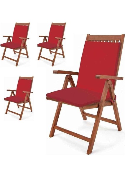 Bahçe Balkon Salon Kırmızı Sandalye Minderi (Arkalıklı) 4 Lü