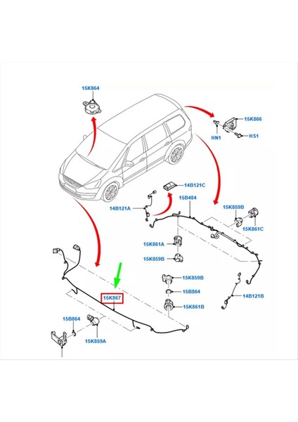 HG9T15K867KC HG9T15K867RC Ön Tampon Radar Kablo Kablo Demeti Park Parkı Yardım Kabloları Ford Mondeo 2017 (Yurt Dışından) indirimleri