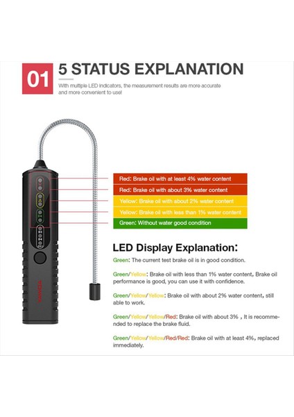 Yawoa BF100 Araç Fren Sıvı Test Cihazı 12V Araç Fren Yağı Aracı Destek Dot3 Dot4 Dot5 1 LED Gösterge Kontrol Ekranı (Yurt Dışından) indirimleri