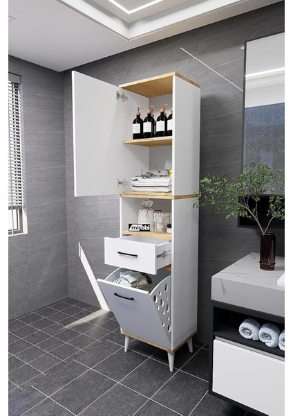 Lula Çok Amaçlı Dolap Banyo Dolabı Kirli Çamaşır Sepeti Dolabı Beyaz indirimleri